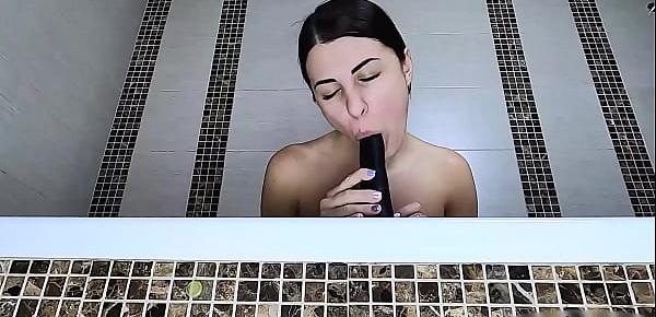  Babe Sucking and Riding on Sex Toy in Bathroom - Solo